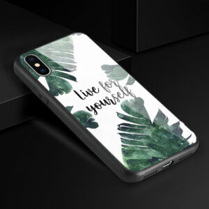 Reiko iPhone X Hard Glass Design TPU Case With Leaves Design - Image 2