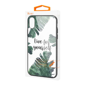 Reiko iPhone X Hard Glass Design TPU Case With Leaves Design - Image 4