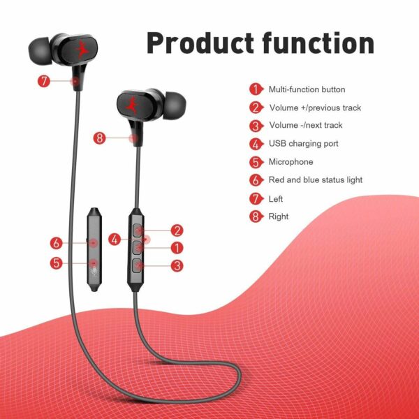 Wireless Sport Earphones with Magnetic Controlled Switch In Red - Image 3