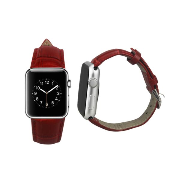 REIKO WATCH 42MM GENUINE LEATHER IWATCH BAND STRAP WITHOUT BAND ADAPTORS 38MM IN RED - Image 2