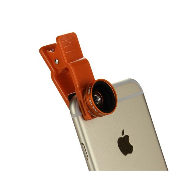 HD CAMERA LENS KIT BUILT IN 10X MACRO LENS AND 100 DEGREE WIDE ANGLE ORANGE FOR IPHONES - Image 2