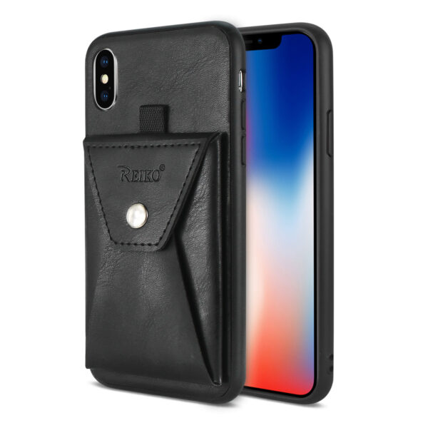 Reiko iPhone X/iPhone XS Durable Leather Protective Case With Back Pocket In Black - Image 2