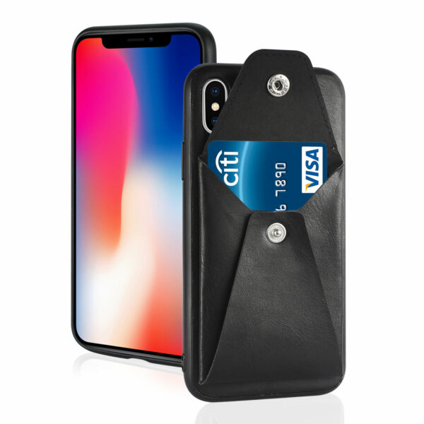 Reiko iPhone X/iPhone XS Durable Leather Protective Case With Back Pocket In Black - Image 3