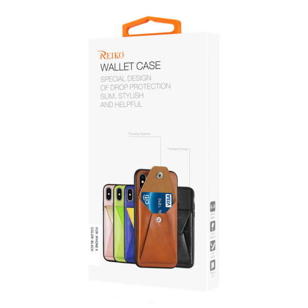 Reiko iPhone X/iPhone XS Durable Leather Protective Case With Back Pocket In Black - Image 4