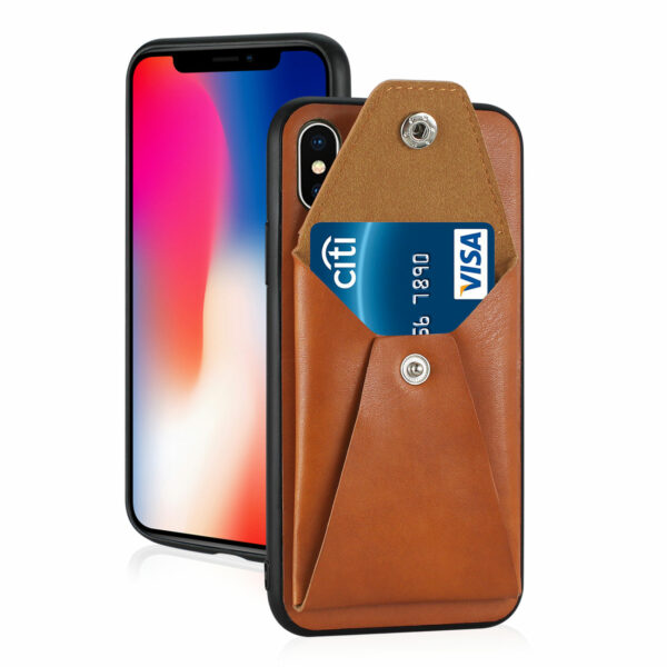 Reiko iPhone X/iPhone XS Durable Leather Protective Case With Back Pocket In Brown - Image 3