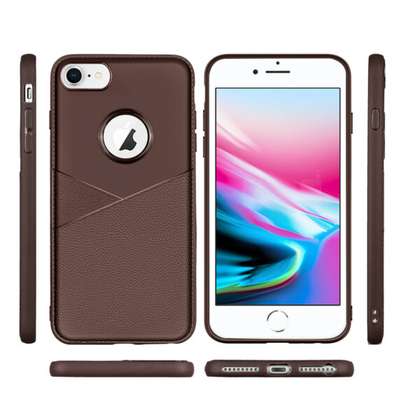 Reiko iPhone 7/8/SE2 TPU Leather feel Case Leather Fit Flexible Slim Premium Case in Brown - Image 3