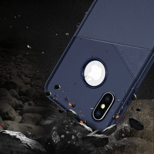 APPLE IPHONE X/XS TPU Leather feel Case Leather Fit Flexible Slim Premium Case in Blue - Image 3