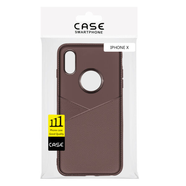 APPLE IPHONE X/XS TPU Leather feel Case Leather Fit Flexible Slim Premium Case in Brown - Image 4
