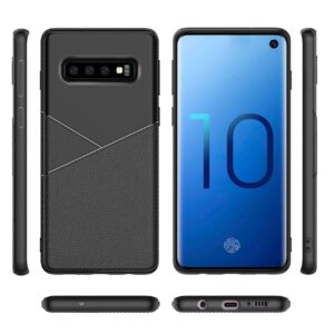 SAMSUNG GALAXY S10 Plus TPU Leather feel Case Leather Fit Flexible Slim Premium Case in Black - Image 3