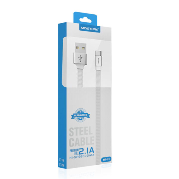 High Speed Type-C Steel Data Cable in White - Image 2