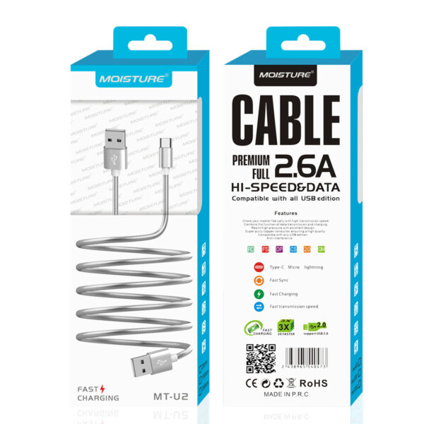 Moisture 2.6A Premium Full Hi-Speed USB A To USB Type C Data Cable In Silver