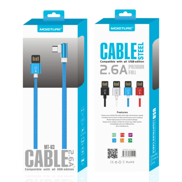 Moisture 2.6A Premium Full Steel USB Type C To Ligntning Data Cable In Blue