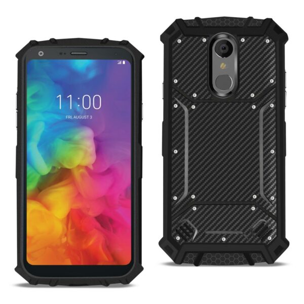 Reiko LG Q7 PLUS Carbon Fiber Hard-shell Case In Black