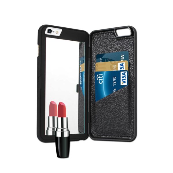 REIKO IPHONE 6 PLUS/ 6S PLUS HIDDEN MIRROR WALLET CASE WITH KICKSTAND FUNCTION IN BLACK - Image 3