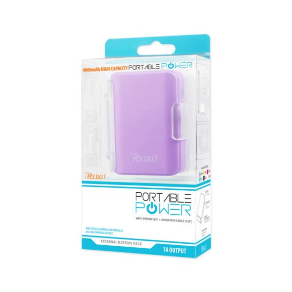 REIKO 4000MAH UNIVERSAL POWER BANK WITH CABLE IN PURPLE - Image 4