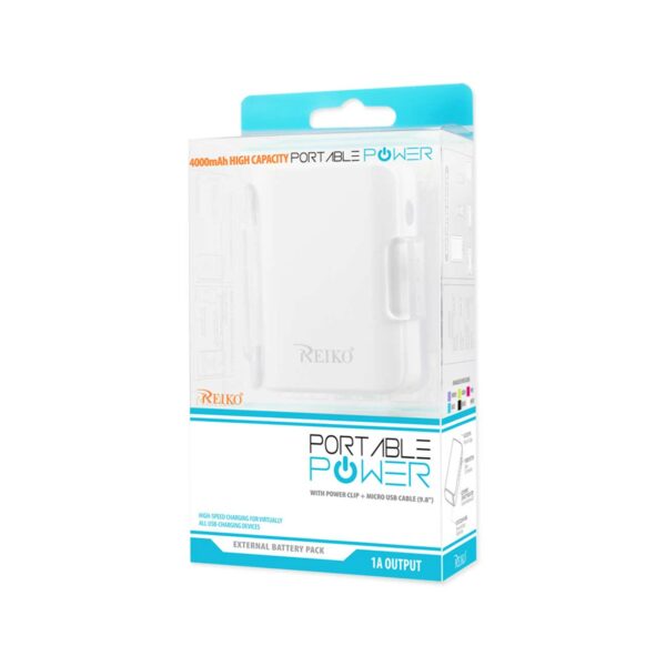 REIKO 4000MAH UNIVERSAL POWER BANK WITH CABLE IN WHITE - Image 4