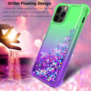 Shiny Flowing Glitter Liquid Bumper Case For APPLE IPHONE 12 PRO MAX In Green - Image 2