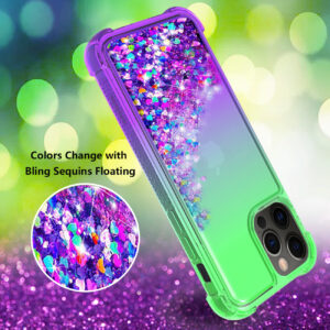 Shiny Flowing Glitter Liquid Bumper Case For APPLE IPHONE 12 PRO MAX In Green - Image 3