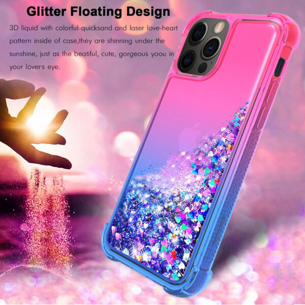 Shiny Flowing Glitter Liquid Bumper Case For APPLE IPHONE 12 PRO MAX In Pink - Image 2