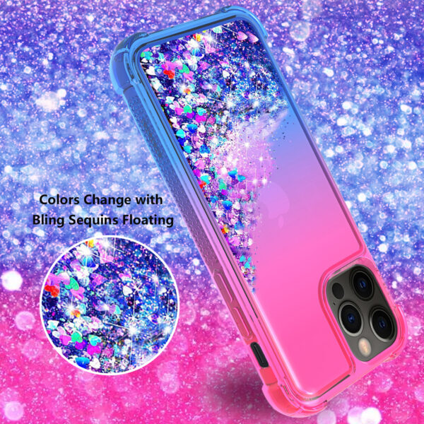Shiny Flowing Glitter Liquid Bumper Case For APPLE IPHONE 12 PRO MAX In Pink - Image 3