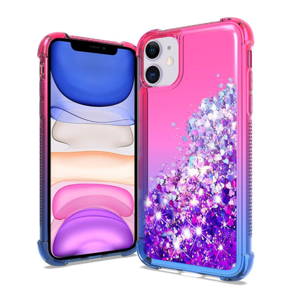 Shiny Flowing Glitter Liquid Bumper Case For APPLE IPHONE 11 In Pink