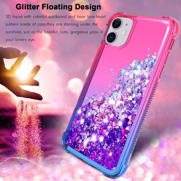 Shiny Flowing Glitter Liquid Bumper Case For APPLE IPHONE 11 In Pink - Image 2