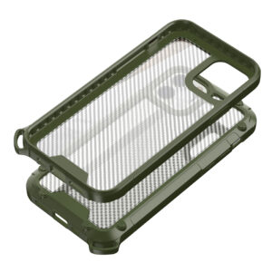 Reiko Shockproof PC Bumper Case With Carbon Fiber Pattern In Green For iPhone 12 Mini - Image 2