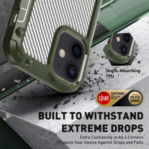 Reiko Shockproof PC Bumper Case With Carbon Fiber Pattern In Green For iPhone 12 Mini - Image 3
