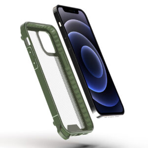 Reiko Shockproof PC Bumper Case With Carbon Fiber Pattern In Green For iPhone 12 Mini - Image 4