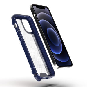 Reiko Shockproof PC Bumper Case With Carbon Fiber Pattern In Navy For iPhone 12 Mini - Image 4
