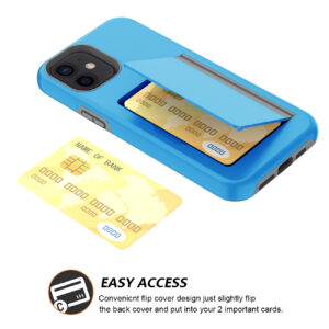 TPU PC Hybrid 2-in-1 Flip Card Holder Phone Case for Apple iPhone 12 Mini In Blue - Image 3