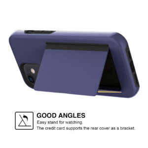 TPU PC Hybrid 2-in-1 Flip Card Holder Phone Case for Apple iPhone 12 Mini In Navy - Image 2