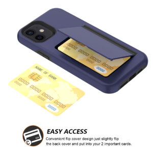 TPU PC Hybrid 2-in-1 Flip Card Holder Phone Case for Apple iPhone 12 Mini In Navy - Image 3