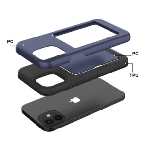 TPU PC Hybrid 2-in-1 Flip Card Holder Phone Case for Apple iPhone 12 Mini In Navy - Image 4