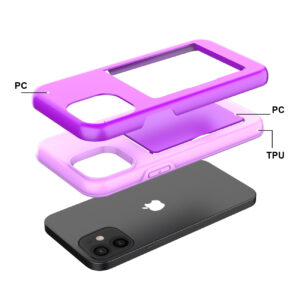 TPU PC Hybrid 2-in-1 Flip Card Holder Phone Case for Apple iPhone 12 Mini In Purple - Image 4