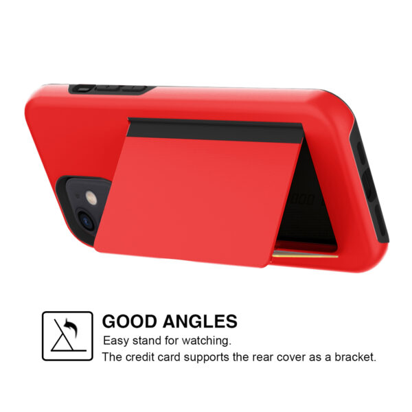TPU PC Hybrid 2-in-1 Flip Card Holder Phone Case for Apple iPhone 12 Mini In Red - Image 2