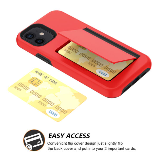 TPU PC Hybrid 2-in-1 Flip Card Holder Phone Case for Apple iPhone 12 Mini In Red - Image 3