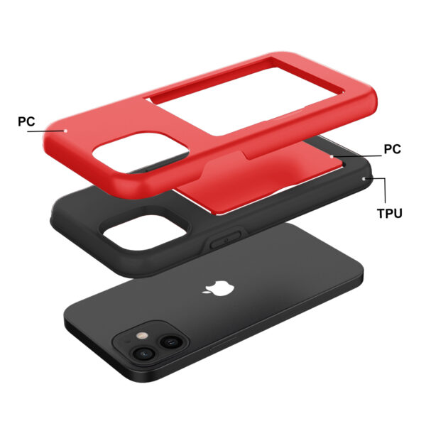 TPU PC Hybrid 2-in-1 Flip Card Holder Phone Case for Apple iPhone 12 Mini In Red - Image 4