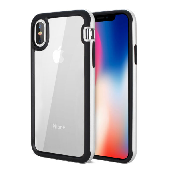 Reiko iPhone X/iPhone XS Hard Transparent Plastic TPU Case In Clear Silver - Image 2