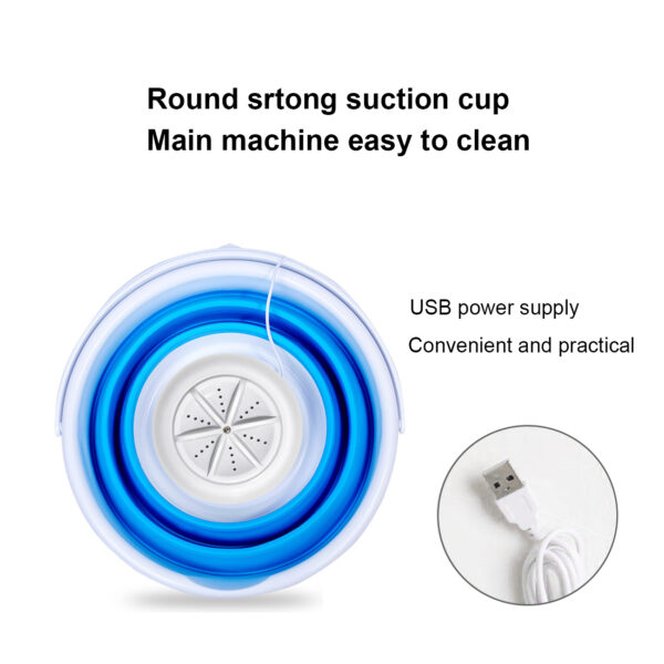 Reiko Portable Mini Turbo Washing Machine,Portable Washing Machine with Foldable Tub Compact Ultrasonic Turbine Washer Lightweight Travel Laundry Washer USB Powered Camping Dorms RV Business Trip In Blue - Image 2