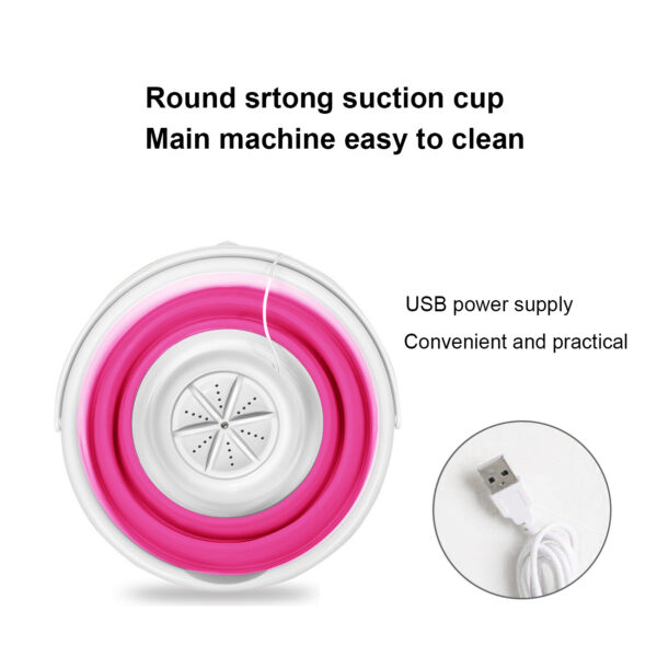 Reiko Portable Mini Turbo Washing Machine,Portable Washing Machine with Foldable Tub Compact Ultrasonic Turbine Washer Lightweight Travel Laundry Washer USB Powered Camping Dorms RV Business Trip In Pink - Image 2