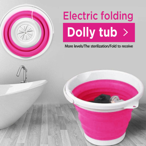 Reiko Portable Mini Turbo Washing Machine,Portable Washing Machine with Foldable Tub Compact Ultrasonic Turbine Washer Lightweight Travel Laundry Washer USB Powered Camping Dorms RV Business Trip In Pink - Image 3