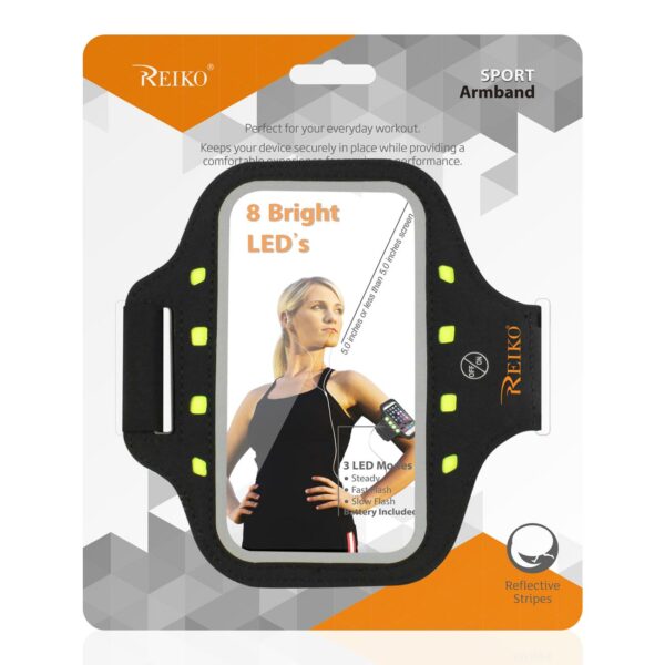 REIKO RUNNING SPORTS ARMBAND FOR IPHONE 7/ 6/ 6S OR 5 INCHES DEVICE WITH LED IN BLACK (5x5 INCHES) - Image 4