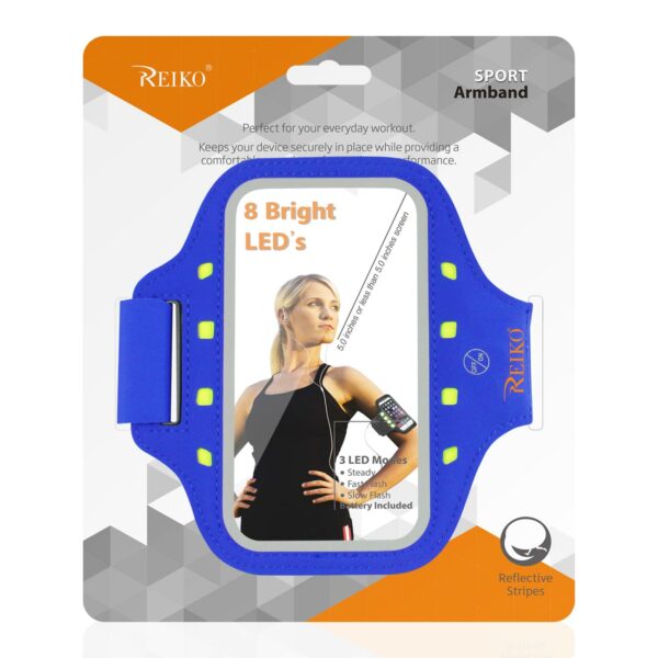 REIKO RUNNING SPORTS ARMBAND FOR IPHONE 7/ 6/ 6S OR 5 INCHES DEVICE WITH LED IN BLUE (5x5 INCHES) - Image 4