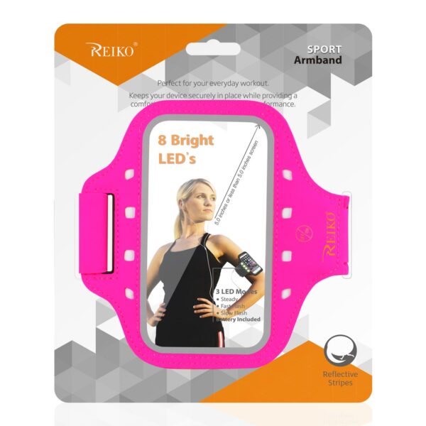 REIKO RUNNING SPORTS ARMBAND FOR IPHONE 7/ 6/ 6S OR 5 INCHES DEVICE WITH LED IN PINK (5x5 INCHES) - Image 4