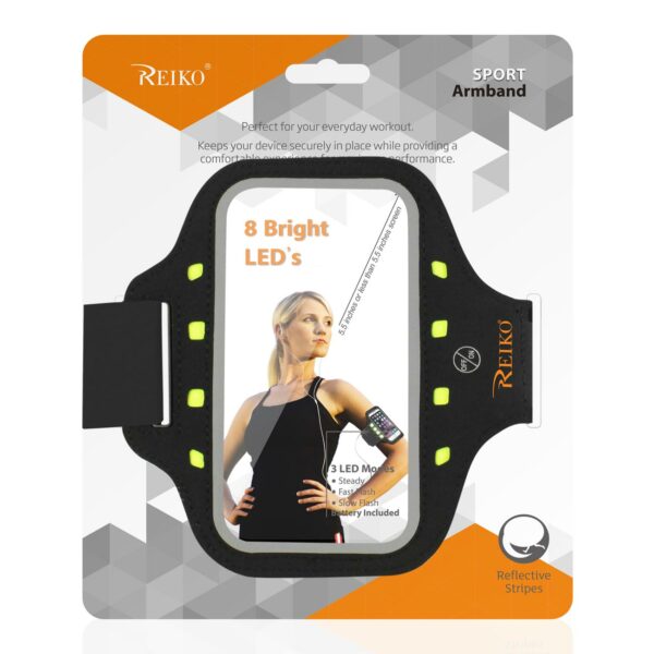 REIKO RUNNING SPORTS ARMBAND FOR IPHONE 7 PLUS/ 6S PLUS OR 5.5 INCHES DEVICE WITH LED IN BLACK (5.5x5.5 INCHES) - Image 4