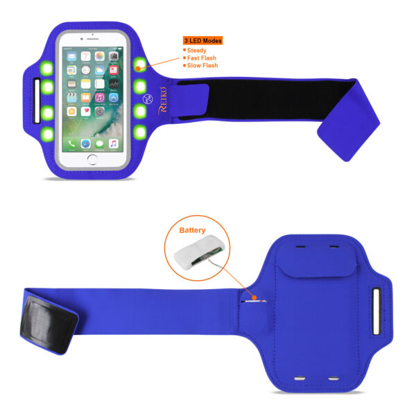 REIKO RUNNING SPORTS ARMBAND FOR IPHONE 7 PLUS/ 6S PLUS OR 5.5 INCHES DEVICE WITH LED IN BLUE (5.5x5.5 INCHES) - Image 2