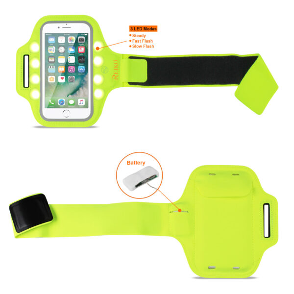 REIKO RUNNING SPORTS ARMBAND FOR IPHONE 7 PLUS/ 6S PLUS OR 5.5 INCHES DEVICE WITH LED IN GREEN (5.5x5.5 INCHES) - Image 2