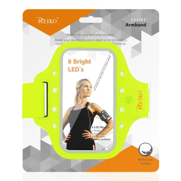 REIKO RUNNING SPORTS ARMBAND FOR IPHONE 7 PLUS/ 6S PLUS OR 5.5 INCHES DEVICE WITH LED IN GREEN (5.5x5.5 INCHES) - Image 4