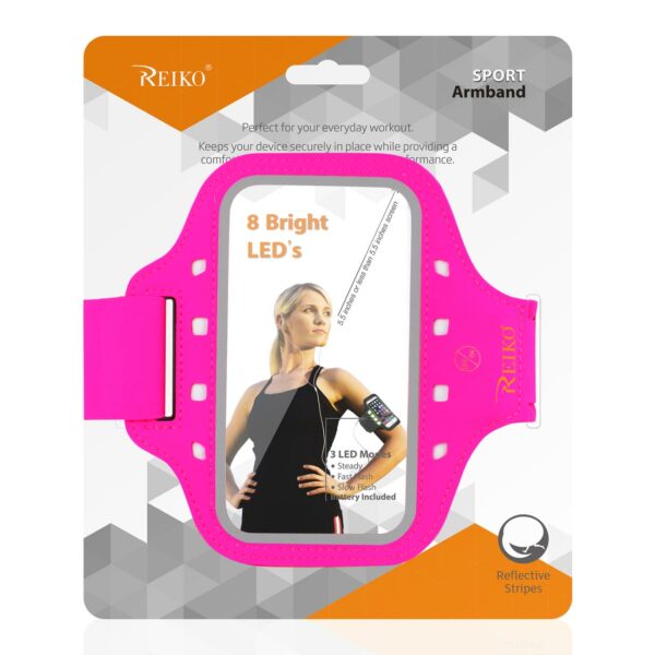 REIKO RUNNING SPORTS ARMBAND FOR IPHONE 7 PLUS/ 6S PLUS OR 5.5 INCHES DEVICE WITH LED IN PINK (5.5x5.5 INCHES) - Image 4
